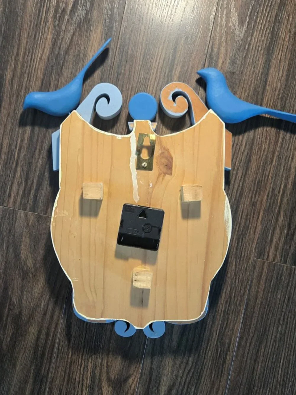 Cottagecore Style Handmade Wooden Wall Clock with Bluebirds